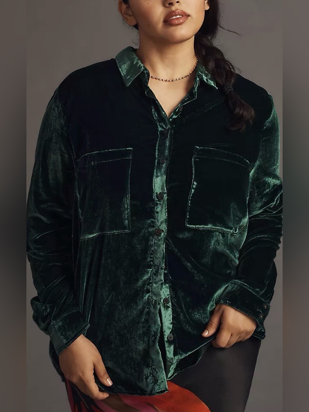 Anthropologie Pilcro Hadley Velvet Edition Emerald Shirt Size 3X